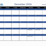 December 2026 Monthly Calendar With United States Holidays