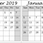 December And January Calendar Printable