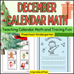 December Calendar Numbers Days Of Week Tracing Preschool Kindergarten