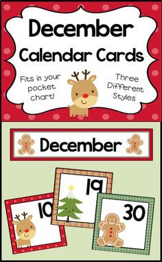 December Calendar Numbers Monthly Calendar Cards Set Pocket Chart 