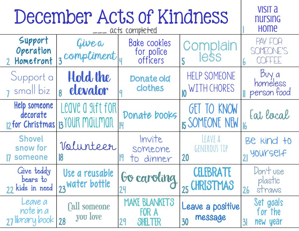 December Kindness Calendar Doria Tanitansy