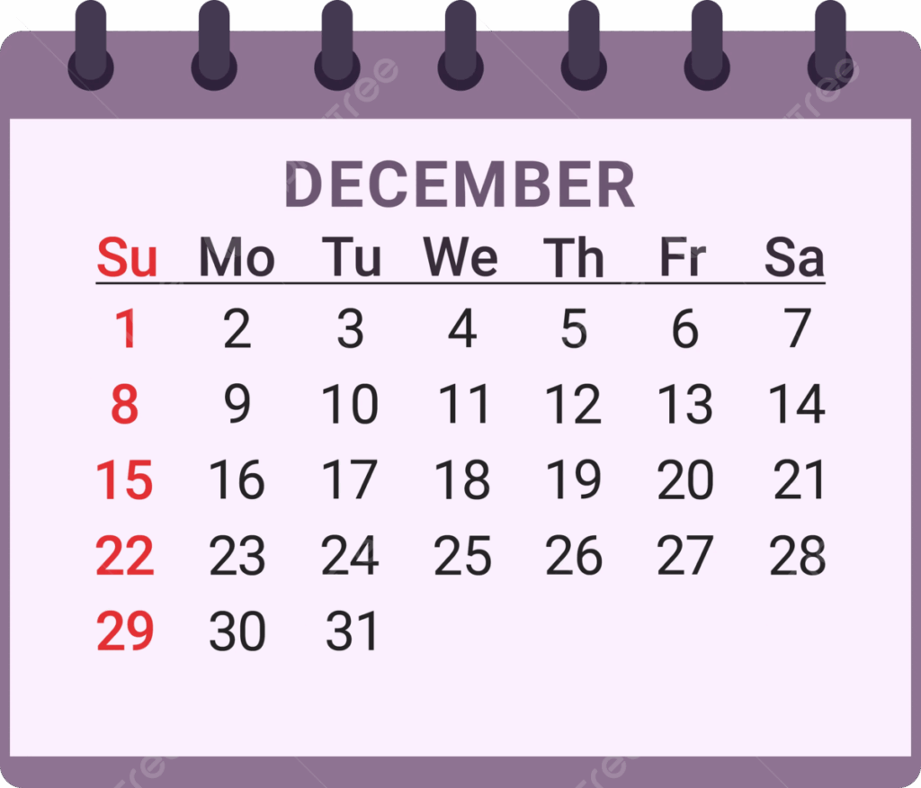December Monthly Calendar Calendar Monthly December PNG Transparent 