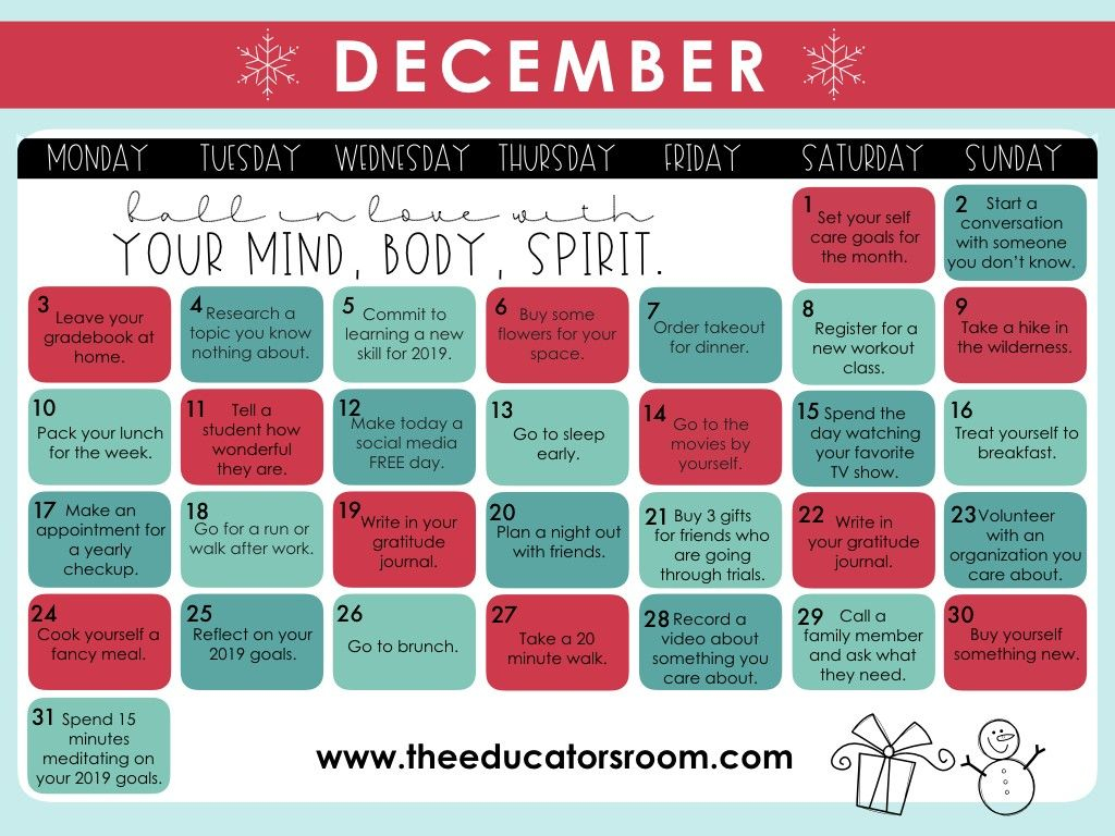 December Self Care Calendar Printable And Enjoyable Learning
