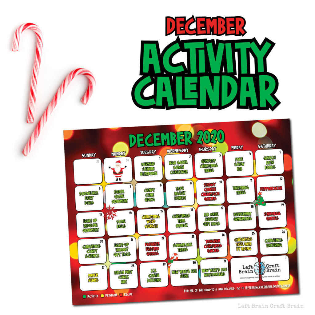 December STEAM Activity Calendar Left Brain Craft Brain