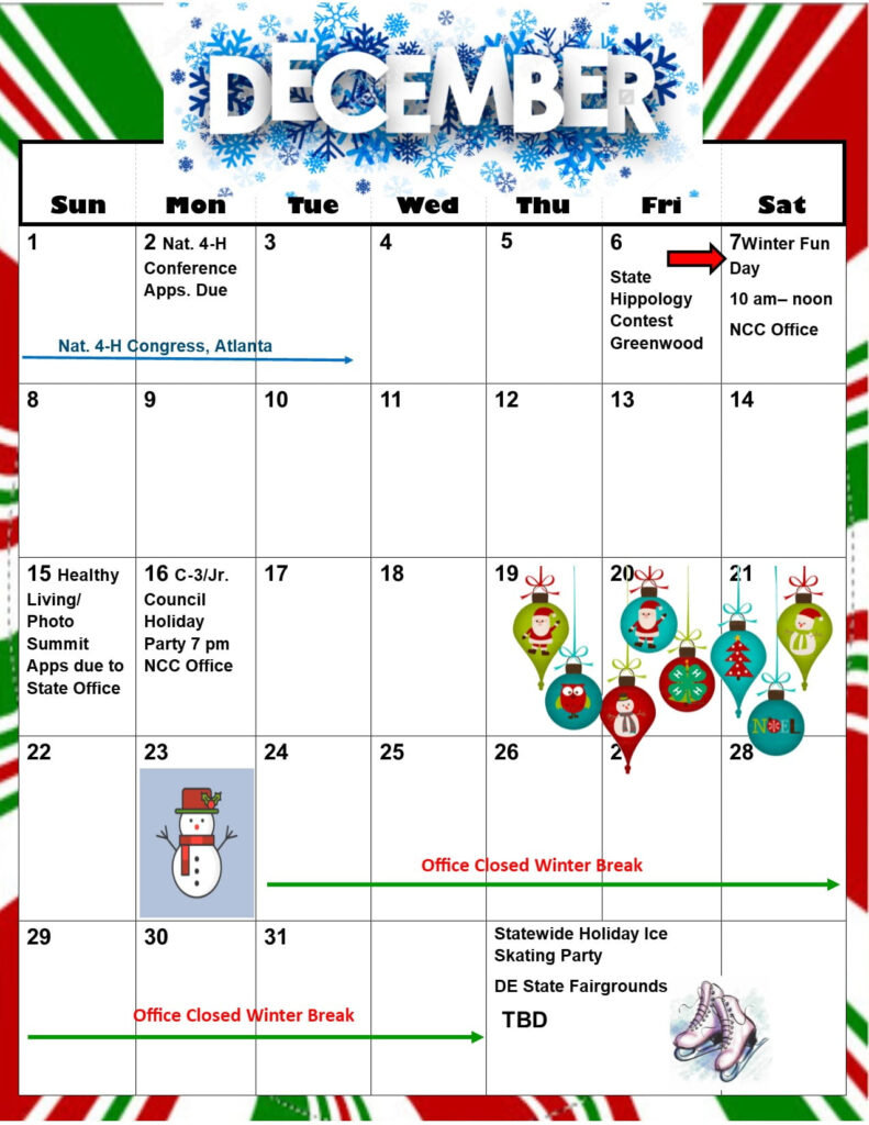 December Through February Calendars New Castle County 4 H Newsletter