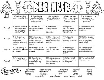 December Writing Prompt Calendar By Second In The South TPT