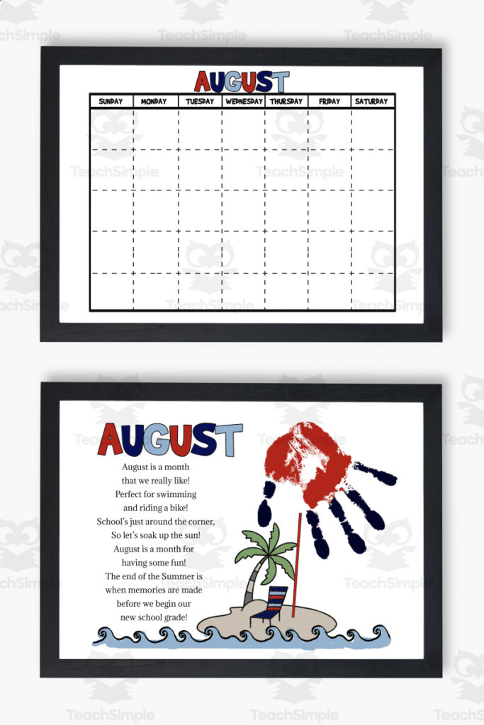 DIY Handprint Calendar AUGUST Poem Colouring Activity By Teach Simple