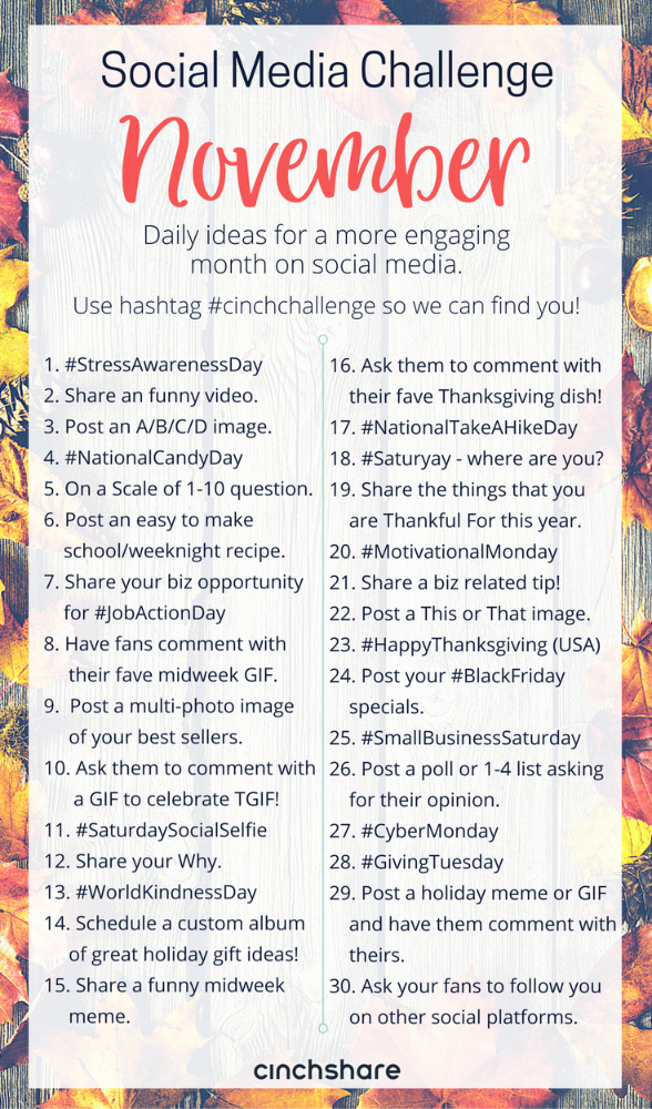 Download Our FREE November Social Media Challenge So You Can Plan Ahead 