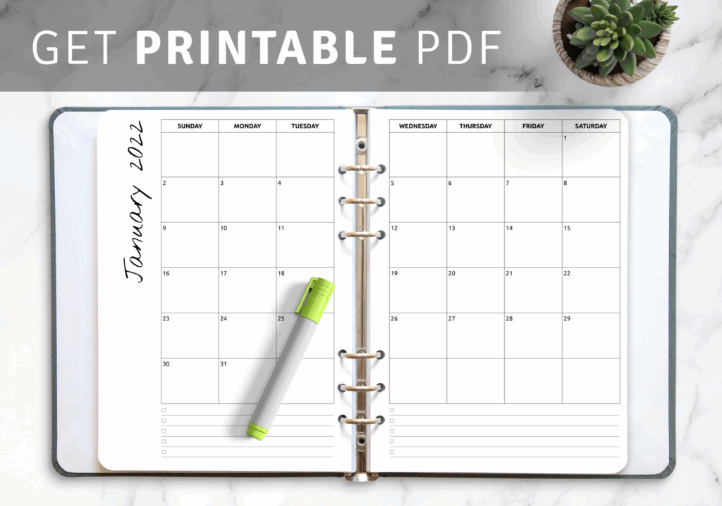 Download Printable Monthly Calendar With Notes PDF