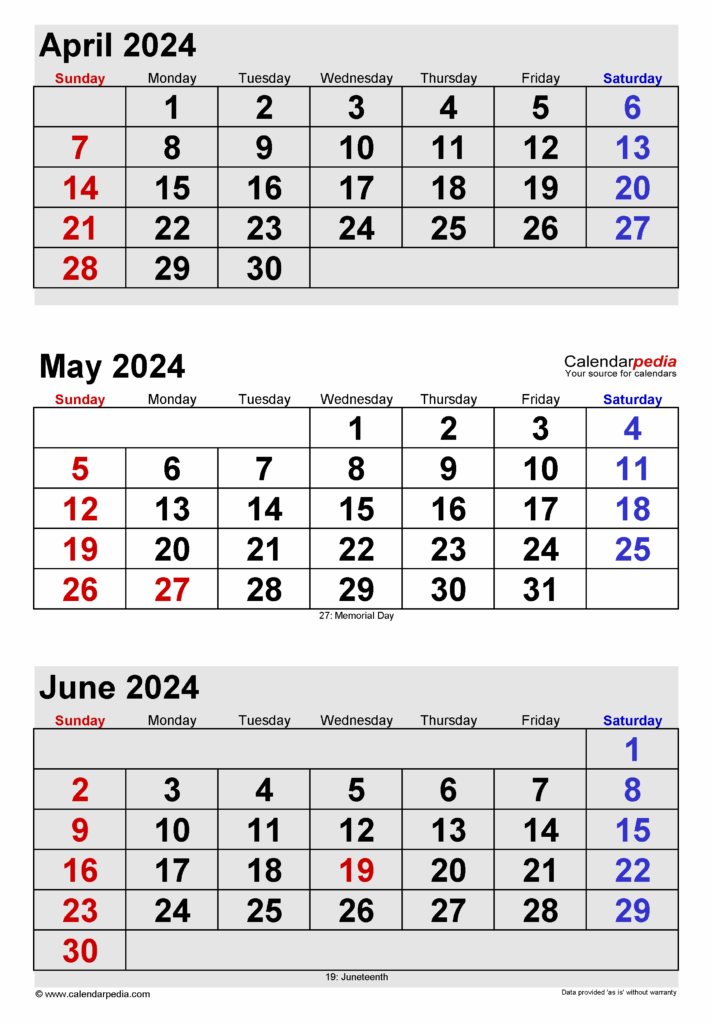 Editable Calendar April May June 2024 Caren Eachelle