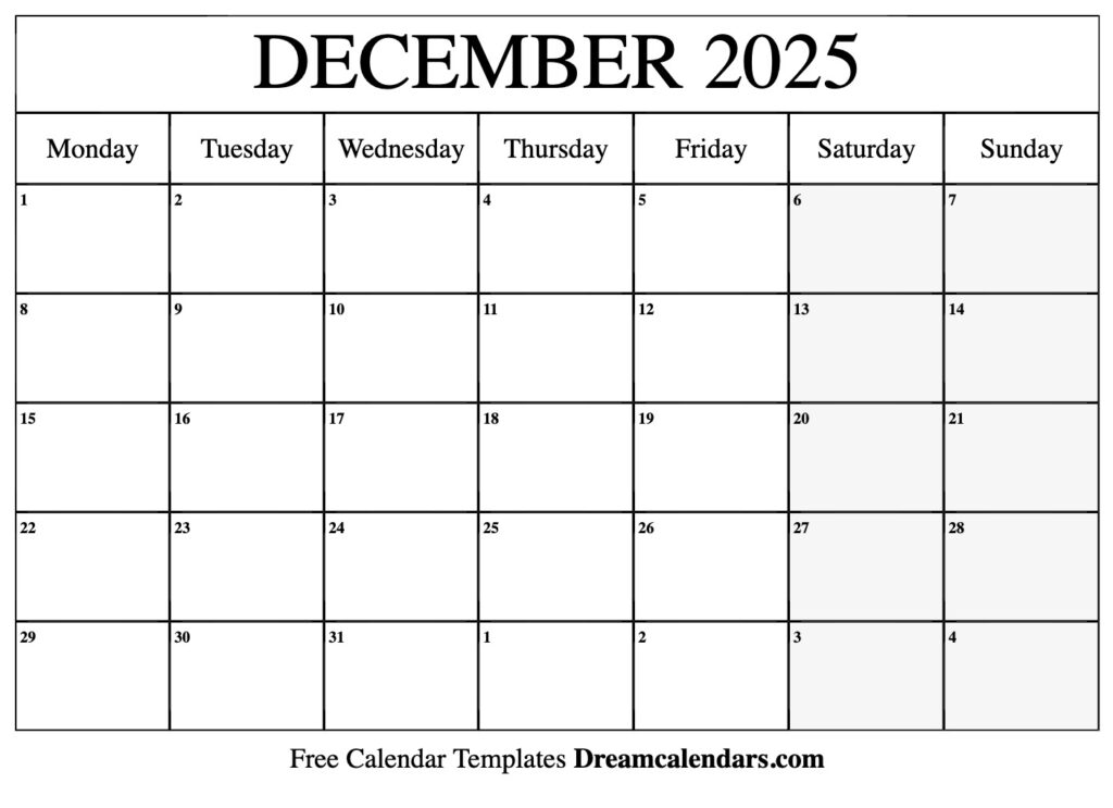Editable Calendar December 2025 And January 2025 Printable Free 