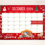 Editable December 2024 Calendar Printable Merry Christmas Calendar