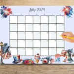 EDITABLE July 2024 Calendar 4th Of July Calendar Red White Etsy