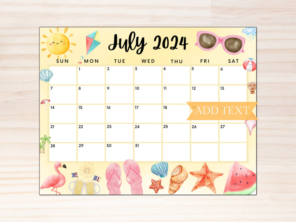 Editable July 2024 Calendar Printable July Planner Cute Calendar W 