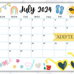 EDITABLE July 2024 Summer Calendar Printable July Calendar Etsy