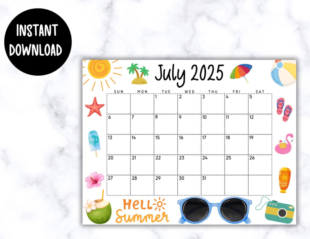 EDITABLE July Calendar 2025 Cute Printable July Calendar W Rainbow 