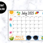 EDITABLE July Calendar 2025 Cute Printable July Calendar W Rainbow
