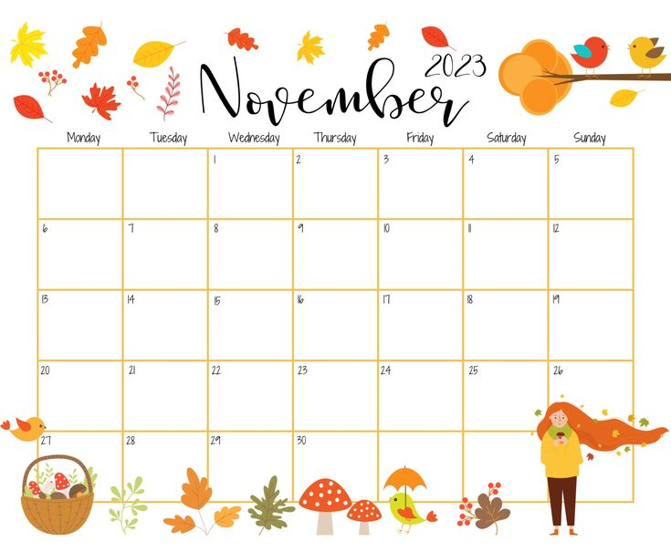EDITABLE November 2023 Calendar Fall Foliage Calendar For Women 