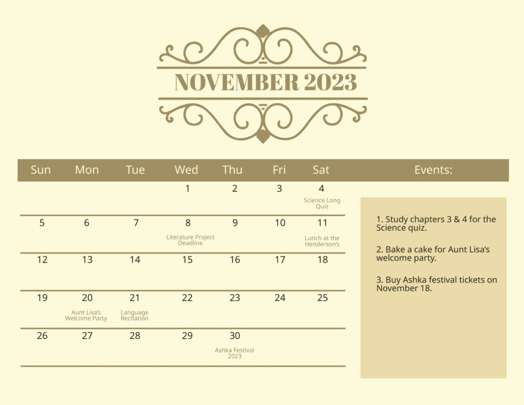 Editable November Calendar Templates In Excel To Download