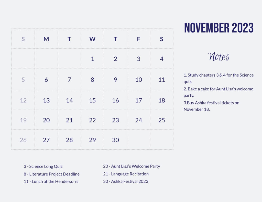Editable November Calendar Templates In Excel To Download
