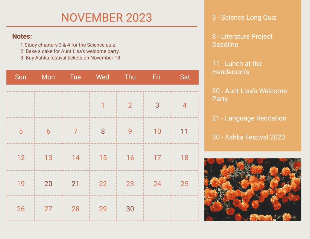 Editable November Calendar Templates In Microsoft Excel To Download
