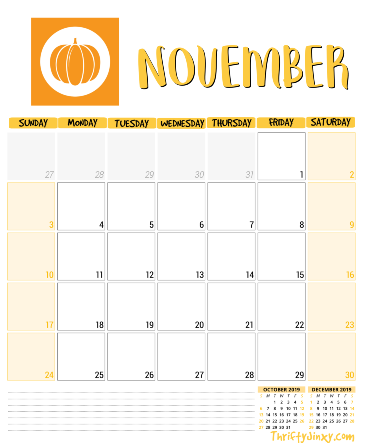 Editable November Calendar
