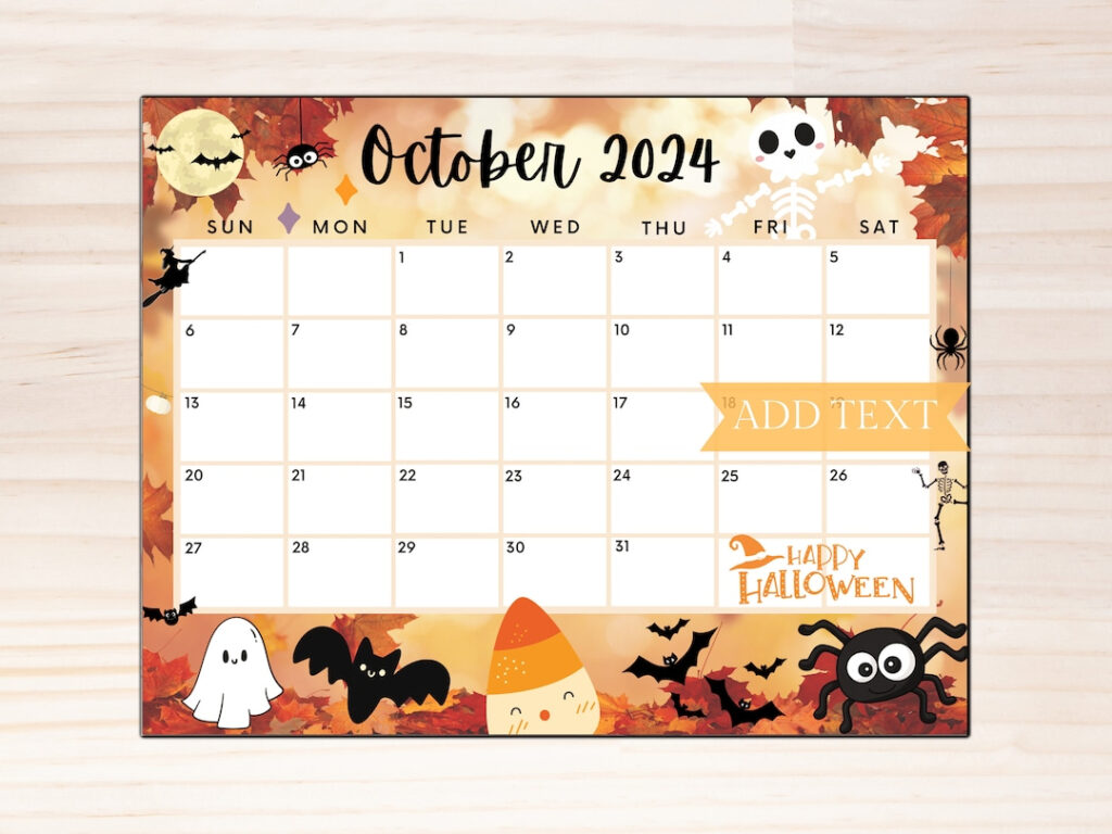 Editable October 2024 Calendar Printable Calendar W Scary Fall Spooky