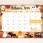 Editable October 2024 Calendar Printable Calendar W Scary Fall Spooky