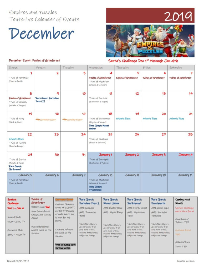 Empires And Puzzles October 2025 Calendar Ophelia Quinnt