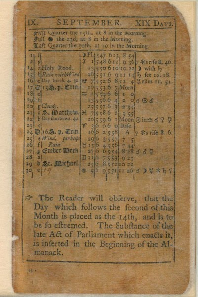 England And Virginia Adopt The Gregorian Calendar September 14 1752