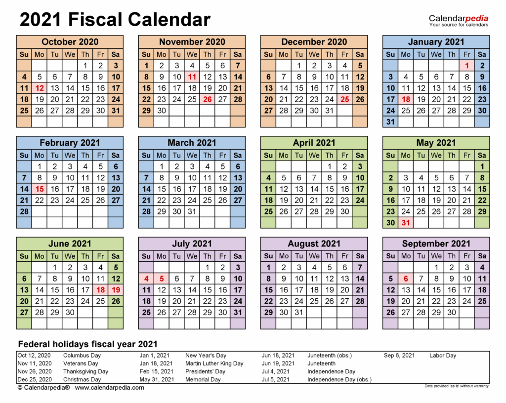 Fiscal Calendars 2021 Free Printable PDF Templates