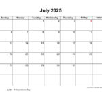 Free 2025 Calendar Blank July Template horizontal Free calendar