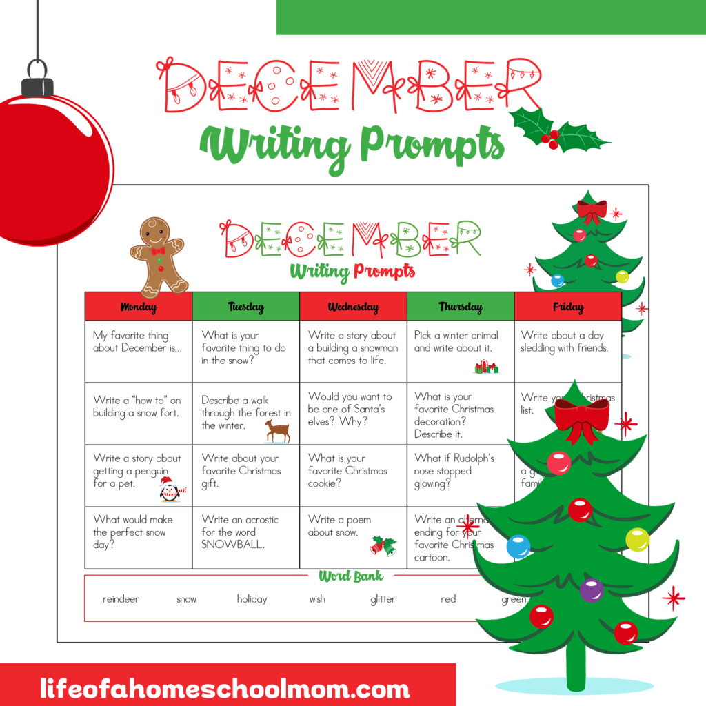 Free December Writing Prompts Calendar
