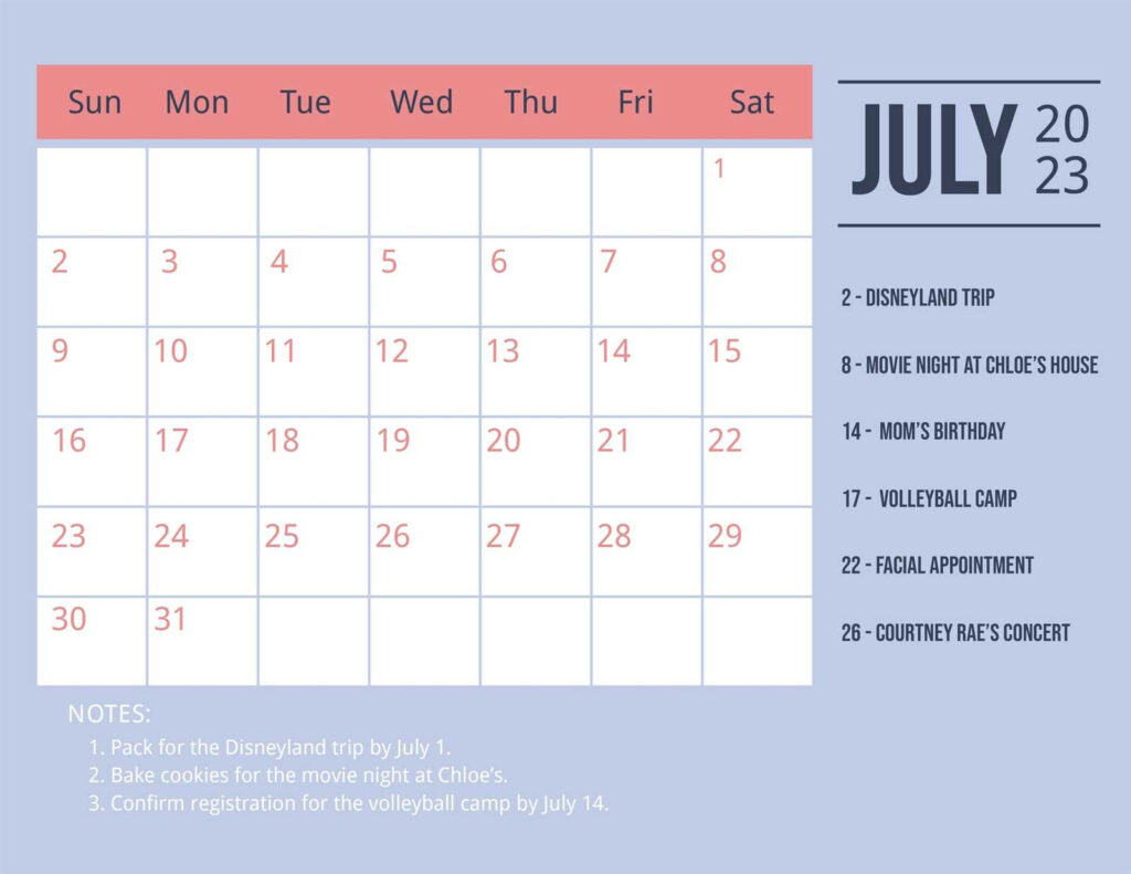 Free July Monthly Calendar Template Download For Easy Planning