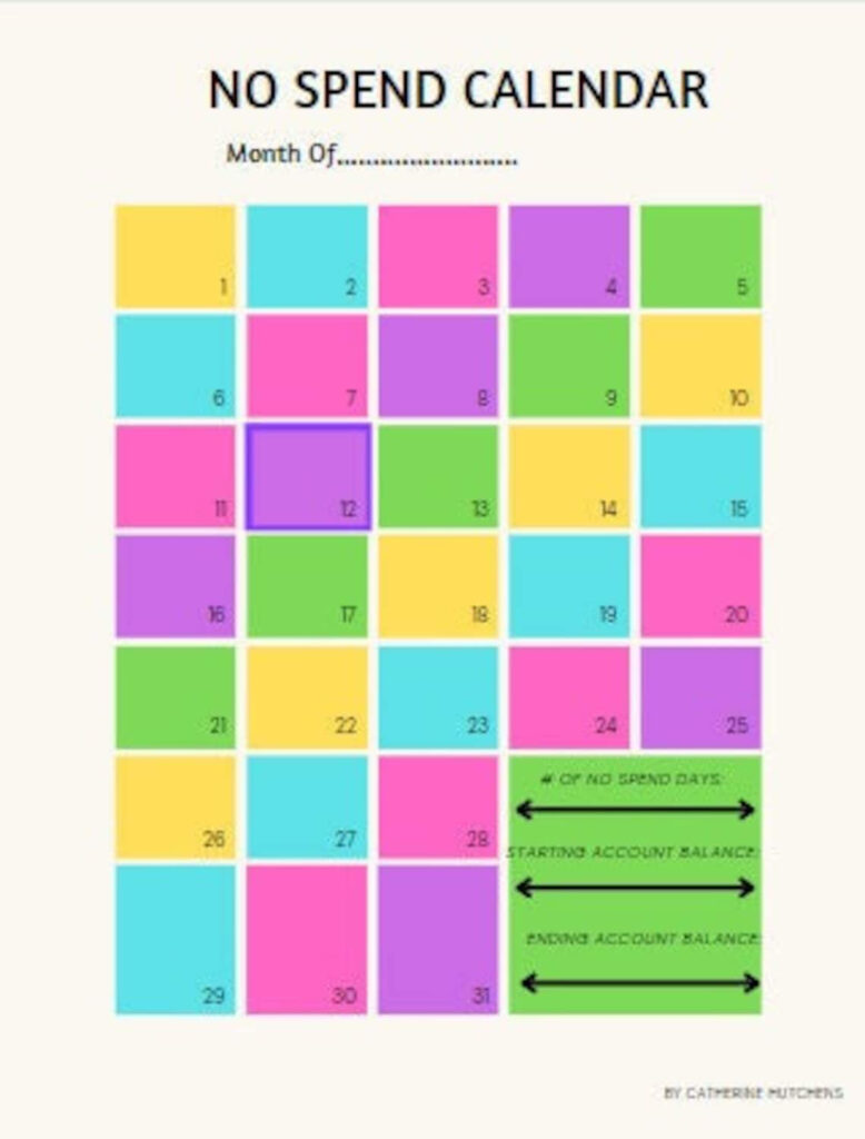 Free No Spend Calendar
