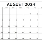Free Printable August 2024 Calender Printable Calendar