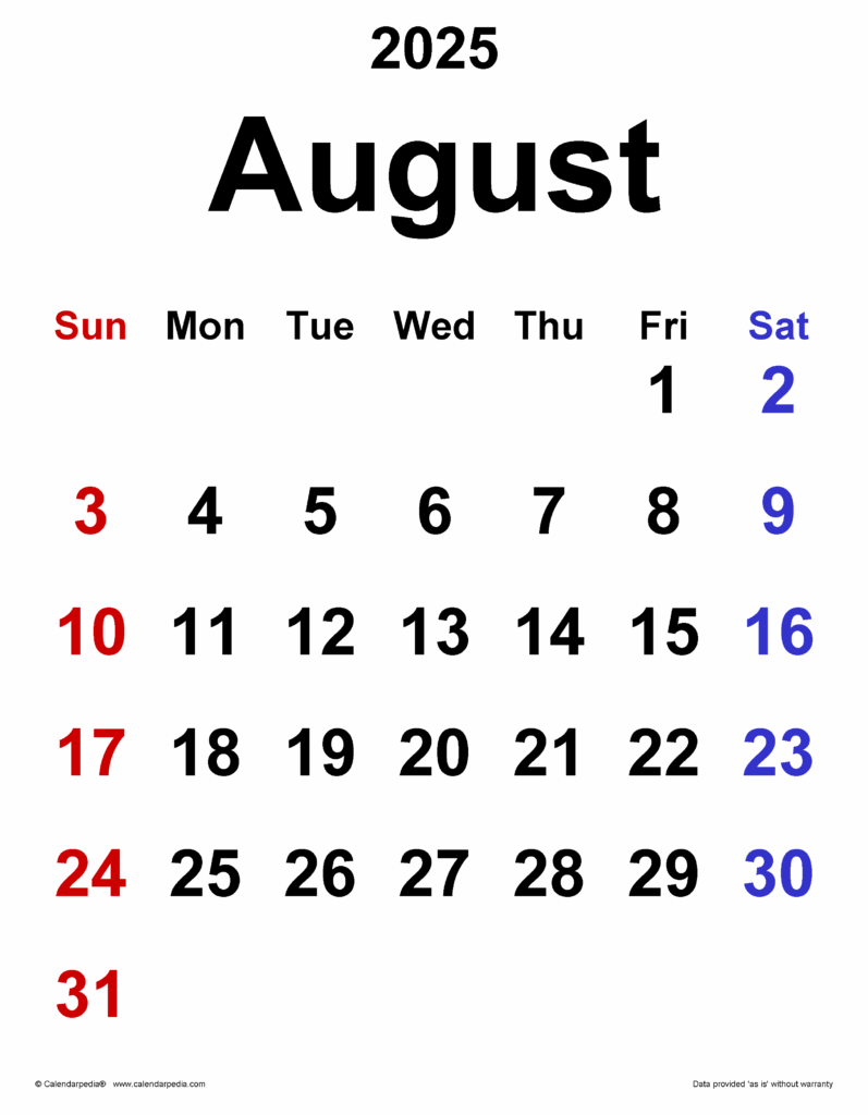 Free Printable August 2025 Calendar Pdf Bianca Reilly