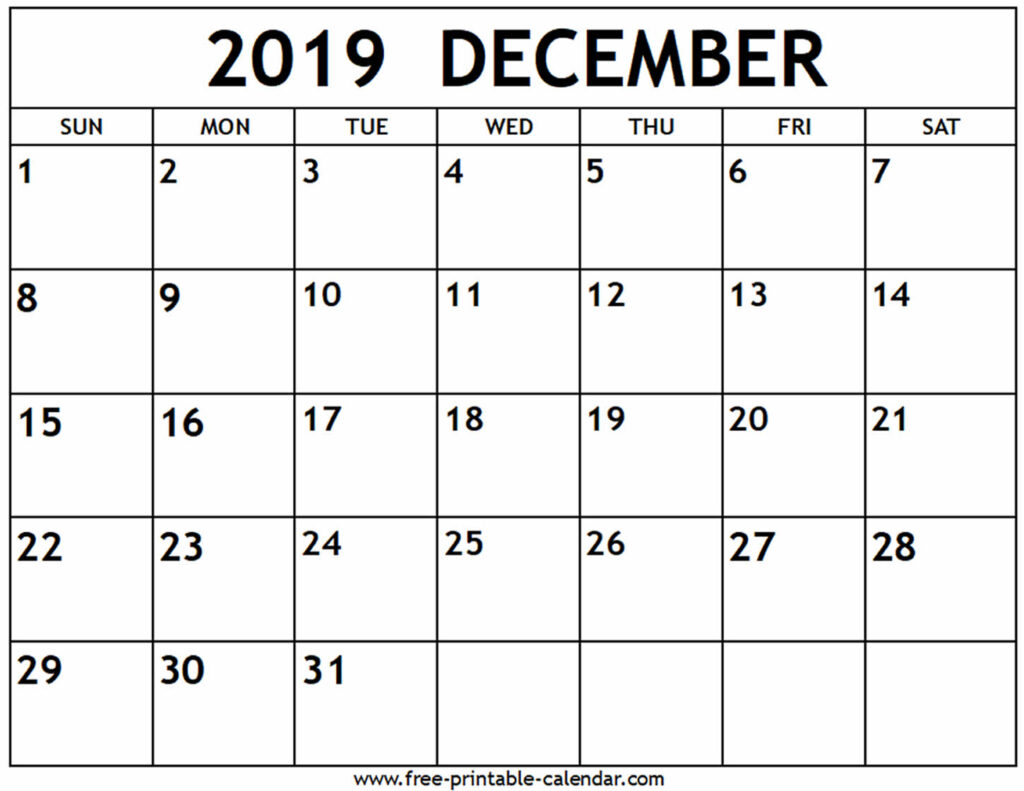 Free Printable Calendar December
