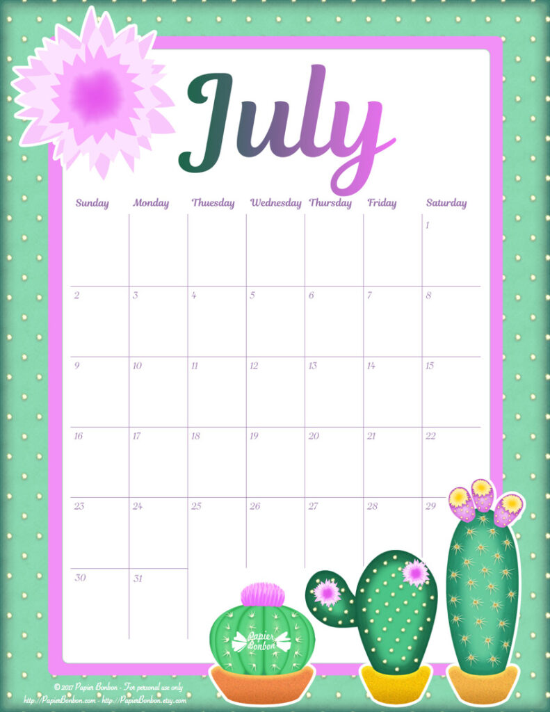 Free Printable Calendar July
