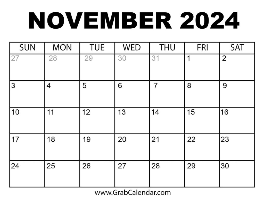 Free Printable Calendar November 2024 With Notes Lara Sharai