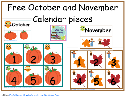 Free Printable Calendar Pieces For October And November