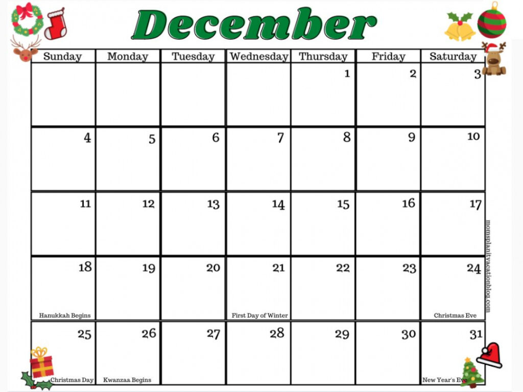 Free Printable December Calendar FREE Printable HQ