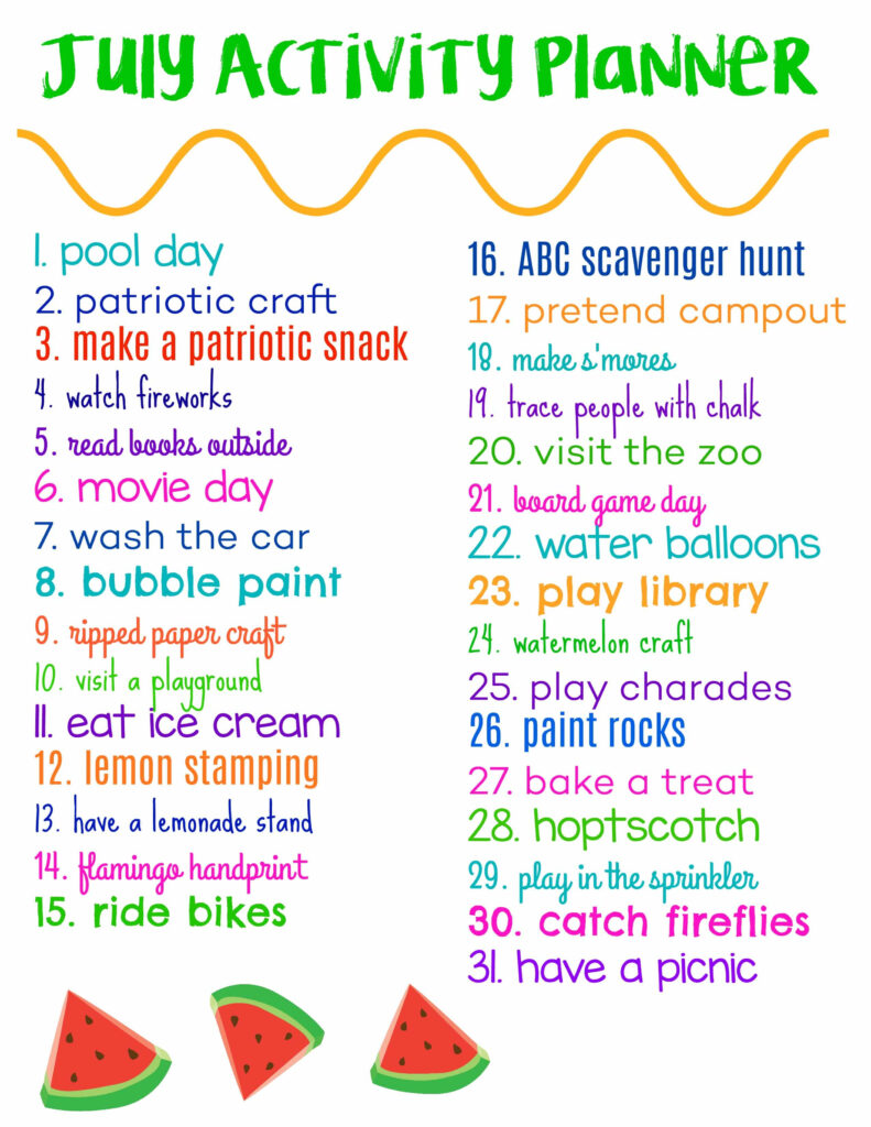 FREE Printable July Activity Planner For Kids To Enjoy