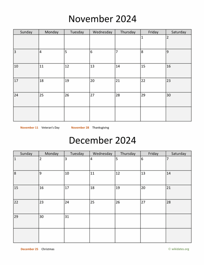 Free Printable November And December 2024 Calendar With Notes Vicki 