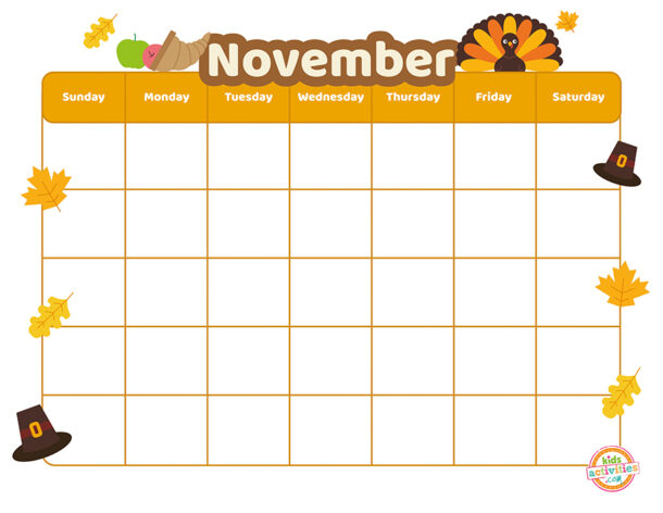 Free Printable November Calendar Kids Activities Blog