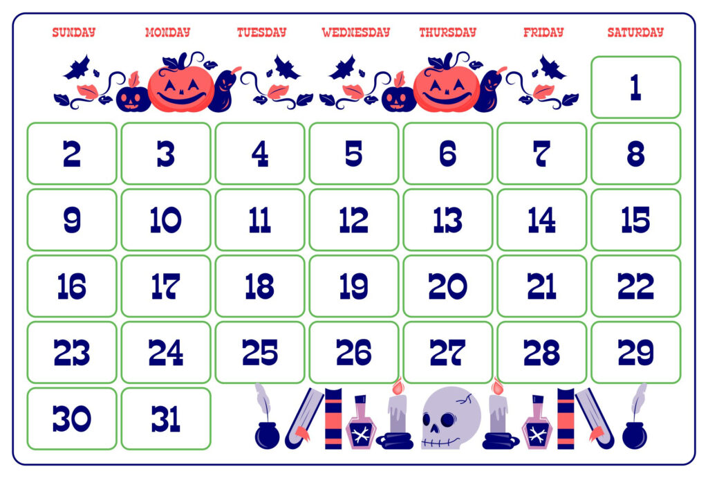 Halloween Calendar 15 Free PDF Printables Printablee