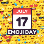 Happy Emoji Day 17 July Calendar Icon On Funny Yellow Emoticon Faces