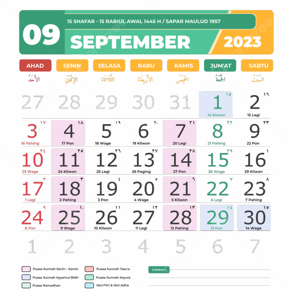 Hijri Calendar 2023 September September Calendar 2023 PNG And Vector 