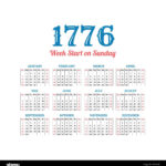 Historic Vector Calendar Of 1776 Start On Sunday Stock Vector Image