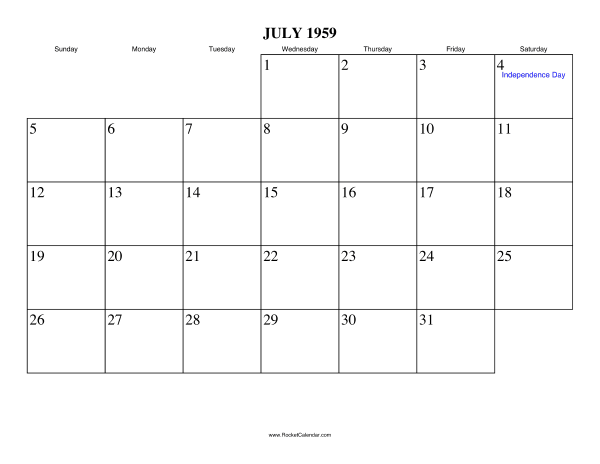 July 1959 Calendar